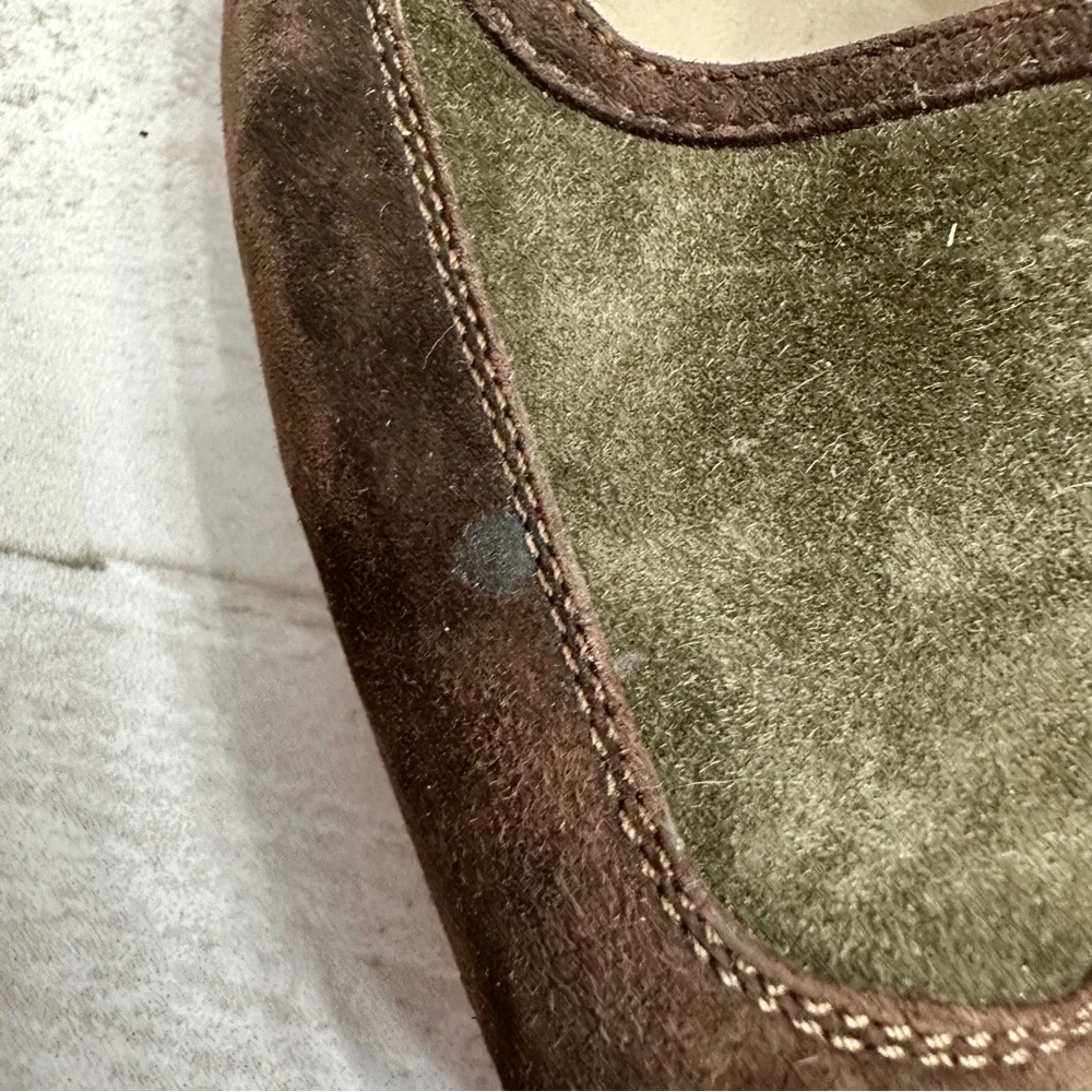 Salvatore Ferragamo Women Sz 9.5 AA Brown Green Suede Vintage Boho Chic Slip Ons
